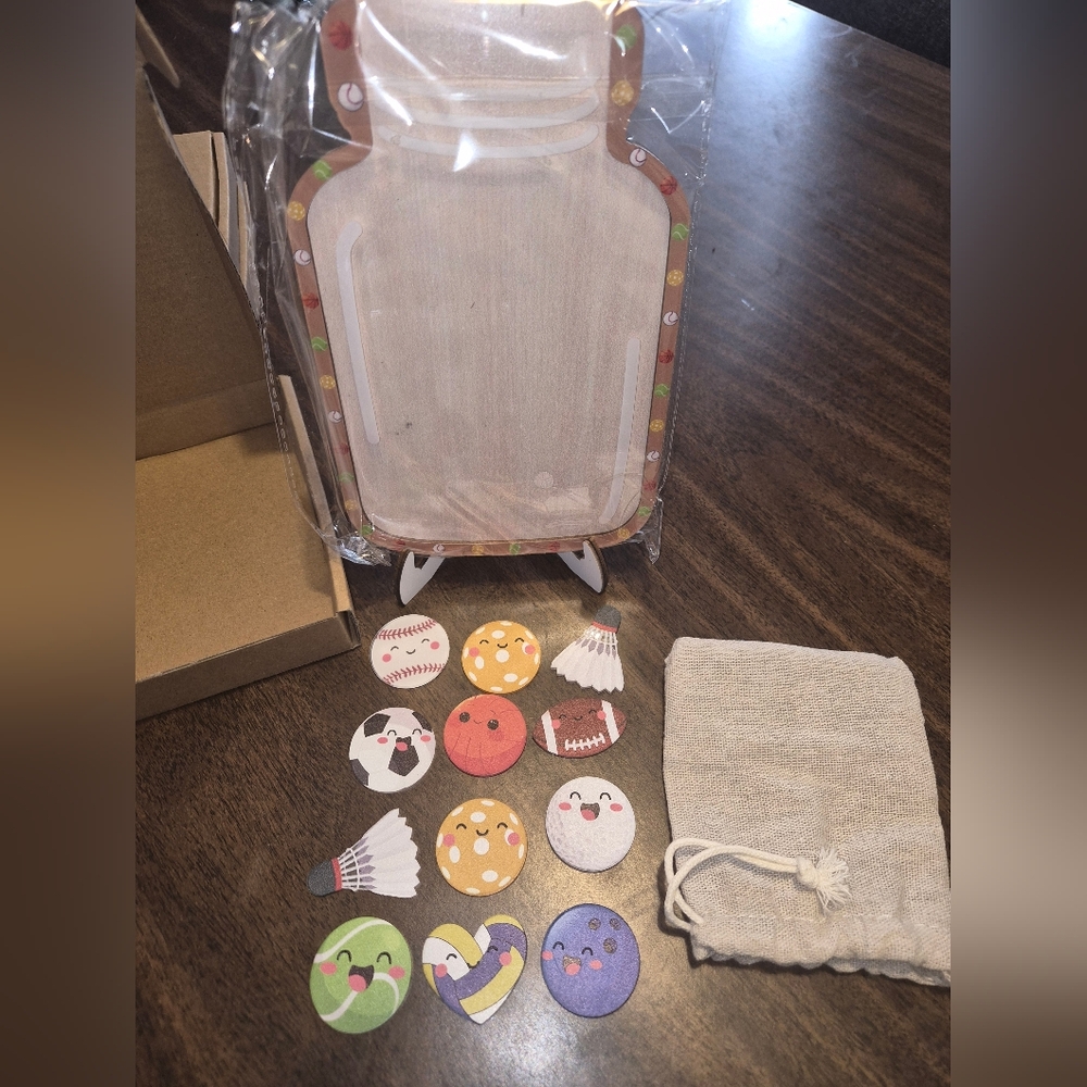 Sports Theme Token Good Behavior Chores Reward Jar Stand Set 12 Tokens